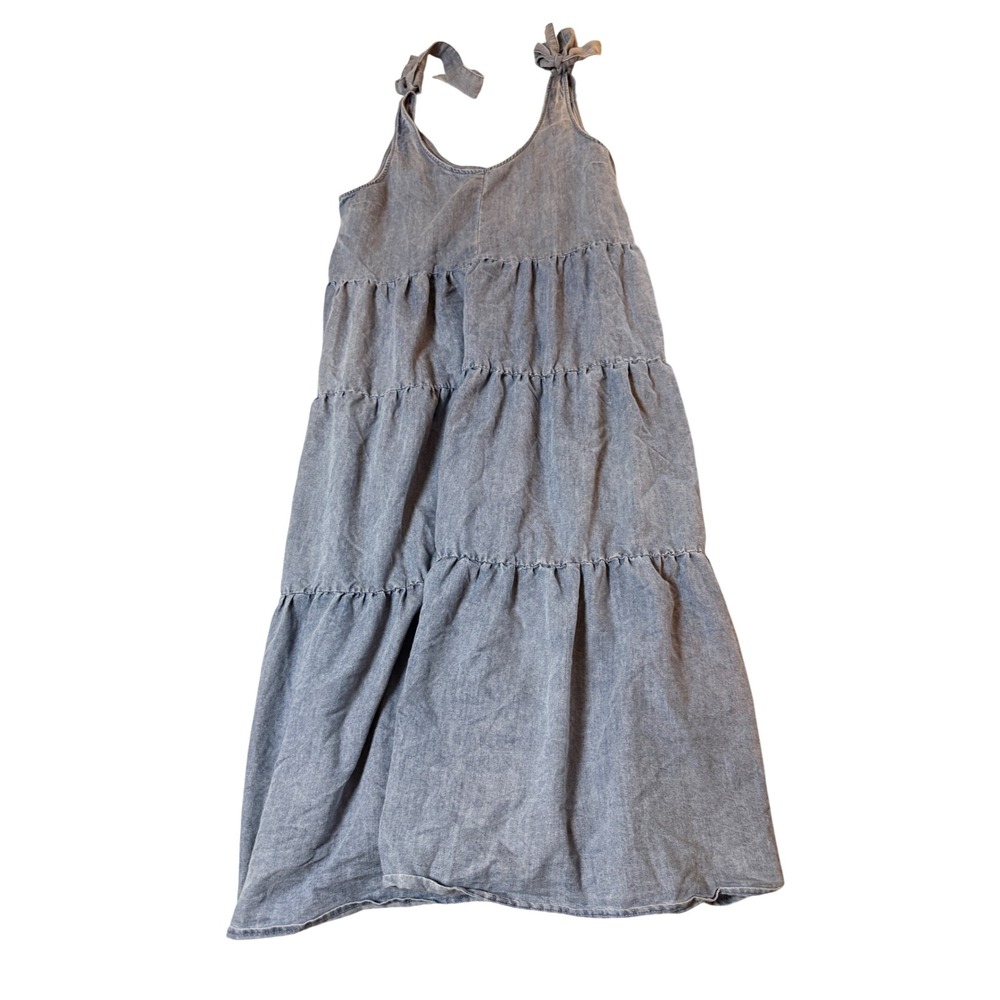 Given Kale Size XL Women Blue Denim Sleeveless Dress Tiered Tie Bows Boho